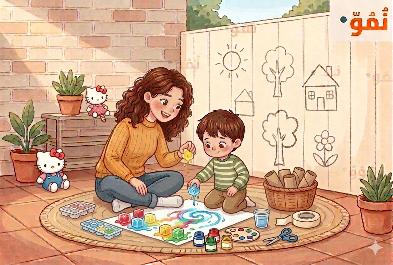 الرسم بمكعبات الثلج الملونة